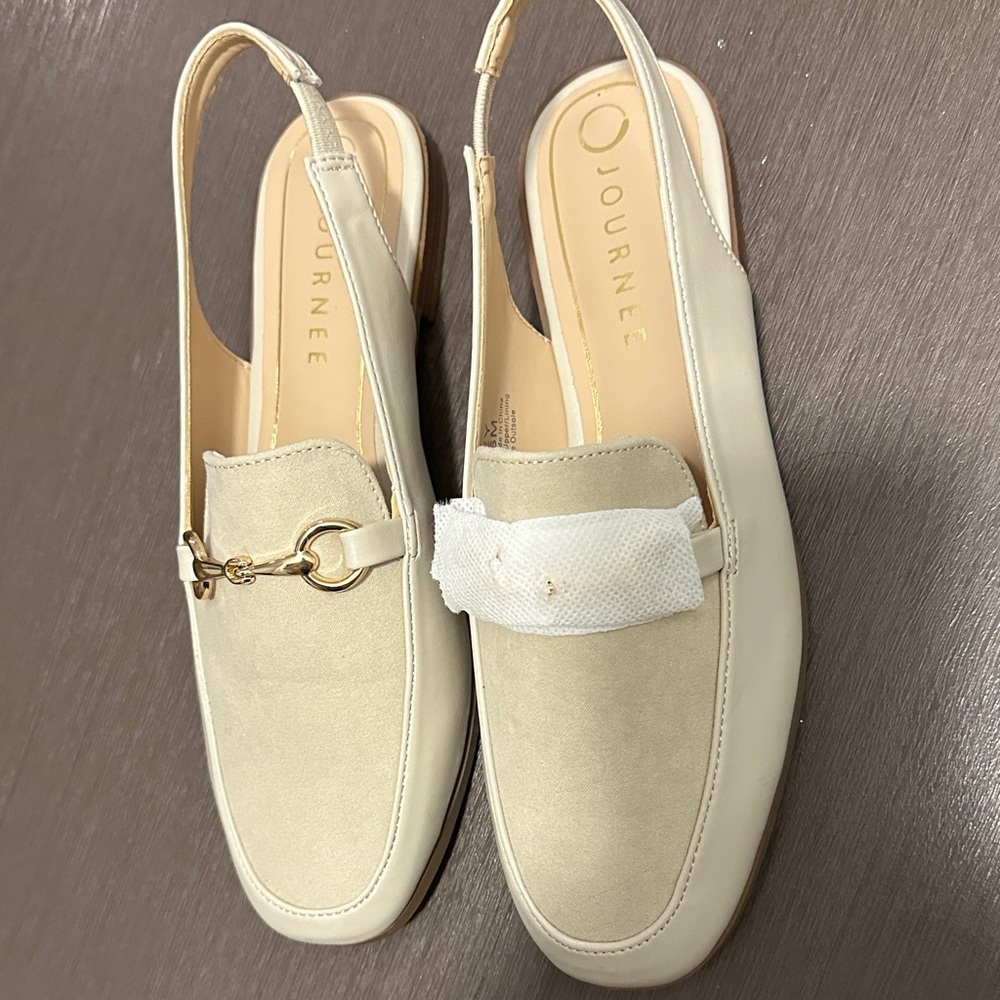 Journee Collection Cream Slingback Loafers with Gold Accent